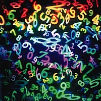 Collage of numbers floating in space